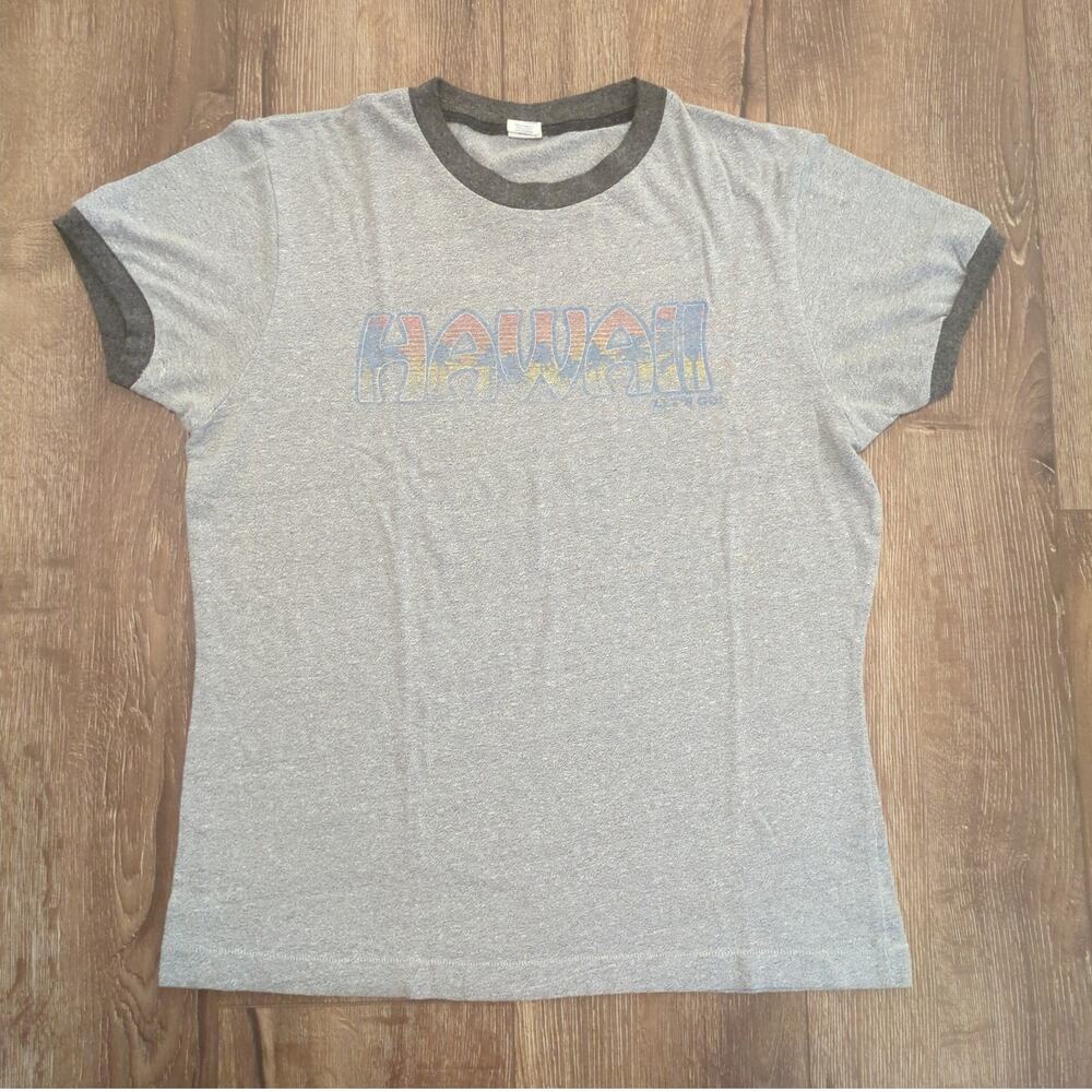 VTG Hollister Hawaii‎ Women's Large Shirt Ringer Baby Tee Beach Ocean Surf 80s